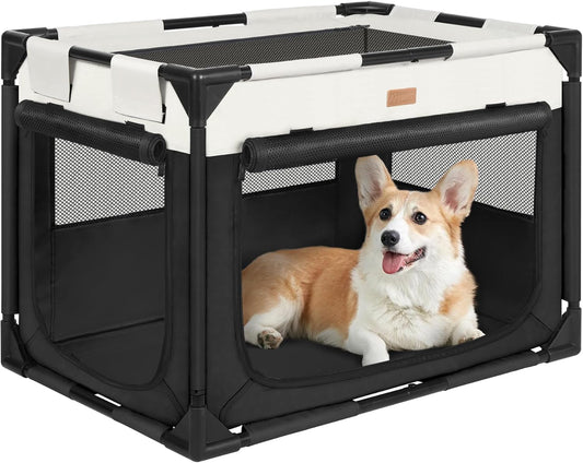 Dog Crate - Soft Pet Kennel for Dogs/Cats, 3-Door Breathable Travel Cage with Mesh Window, Portable Dog Kennel for Indoor & Outdoor, Black-L