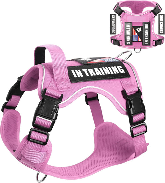 WINSEE Service Dog in Training Harness with 5 PCS Patches, Reflective Tactical Dog Vest Harness, Adjustable Soft Oxford Pet Harness with Easy Control Handle, Hook & Loop Panels for Walking Hiking