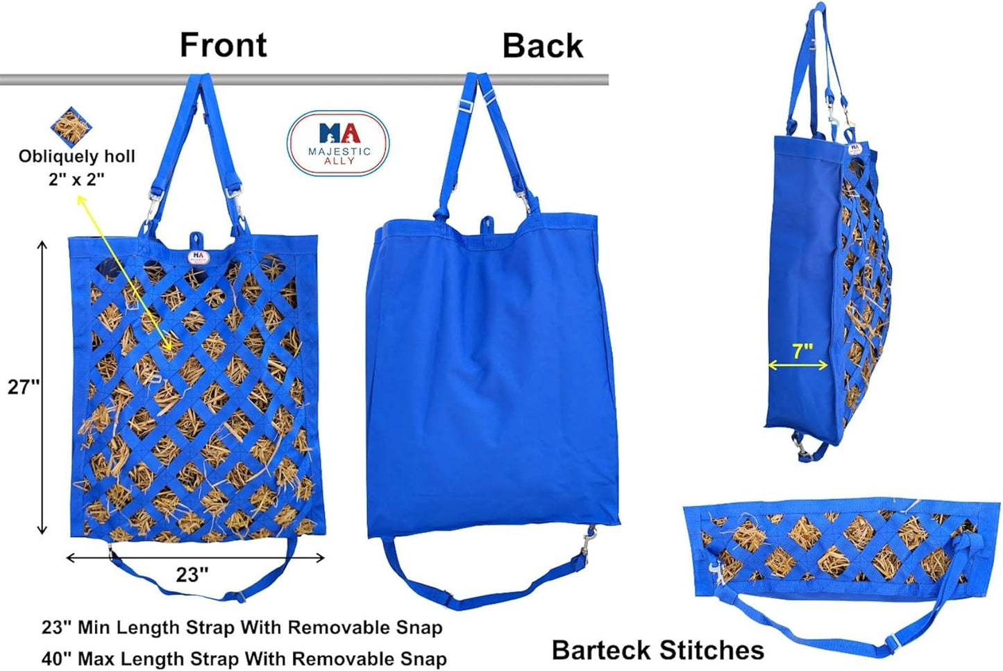 Majestic Ally Premium Nylon Hay Bag for Horses and Livestock, Simulates Grazing, Slow Feeding, Heavy-Duty PP Webbing,Quick-Adjust Straps, Small Hole for Digestion, Multiple Colors (Red)