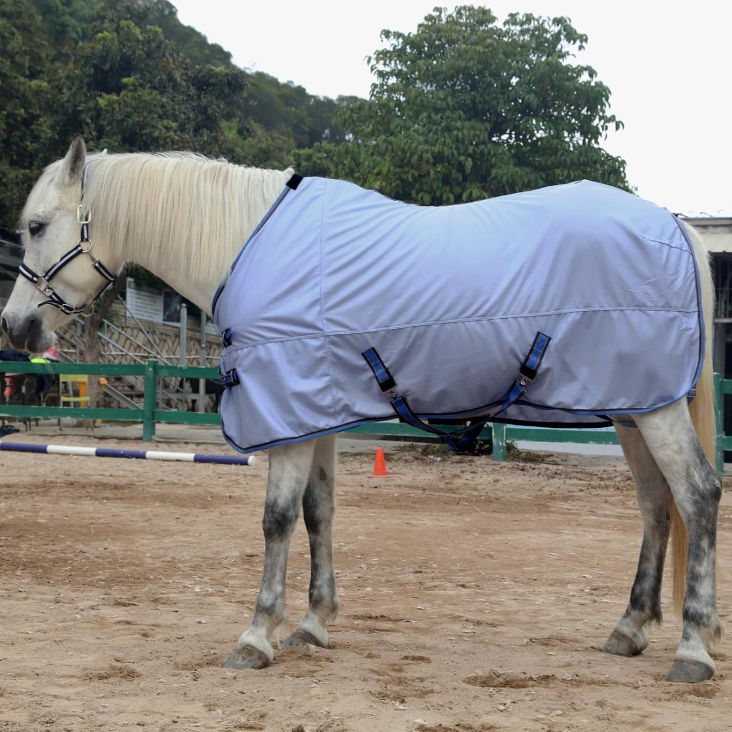 Horse Fly Sheet, Standard Neck Comfy Mesh Fly Sheet for Horses, Equine Summer Sheets UV-Protective Lightblue 78