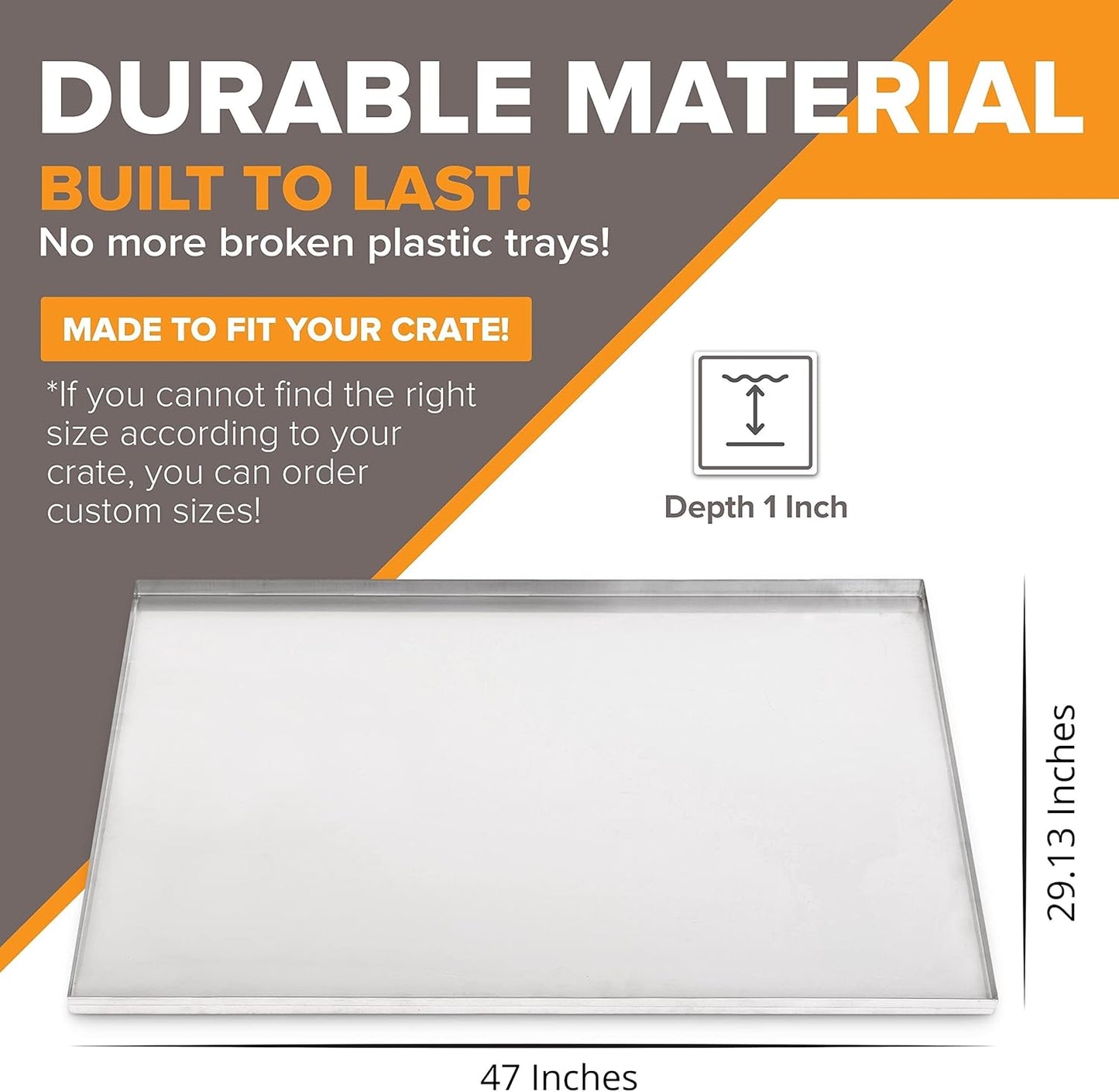 47" x 29.13" Metal Replacement Dog Crate Pan Chew Proof Crack Proof Pet Kennel Tray Central Dog Training Crate Pan Pet Supplies, Galvanized, 1" H