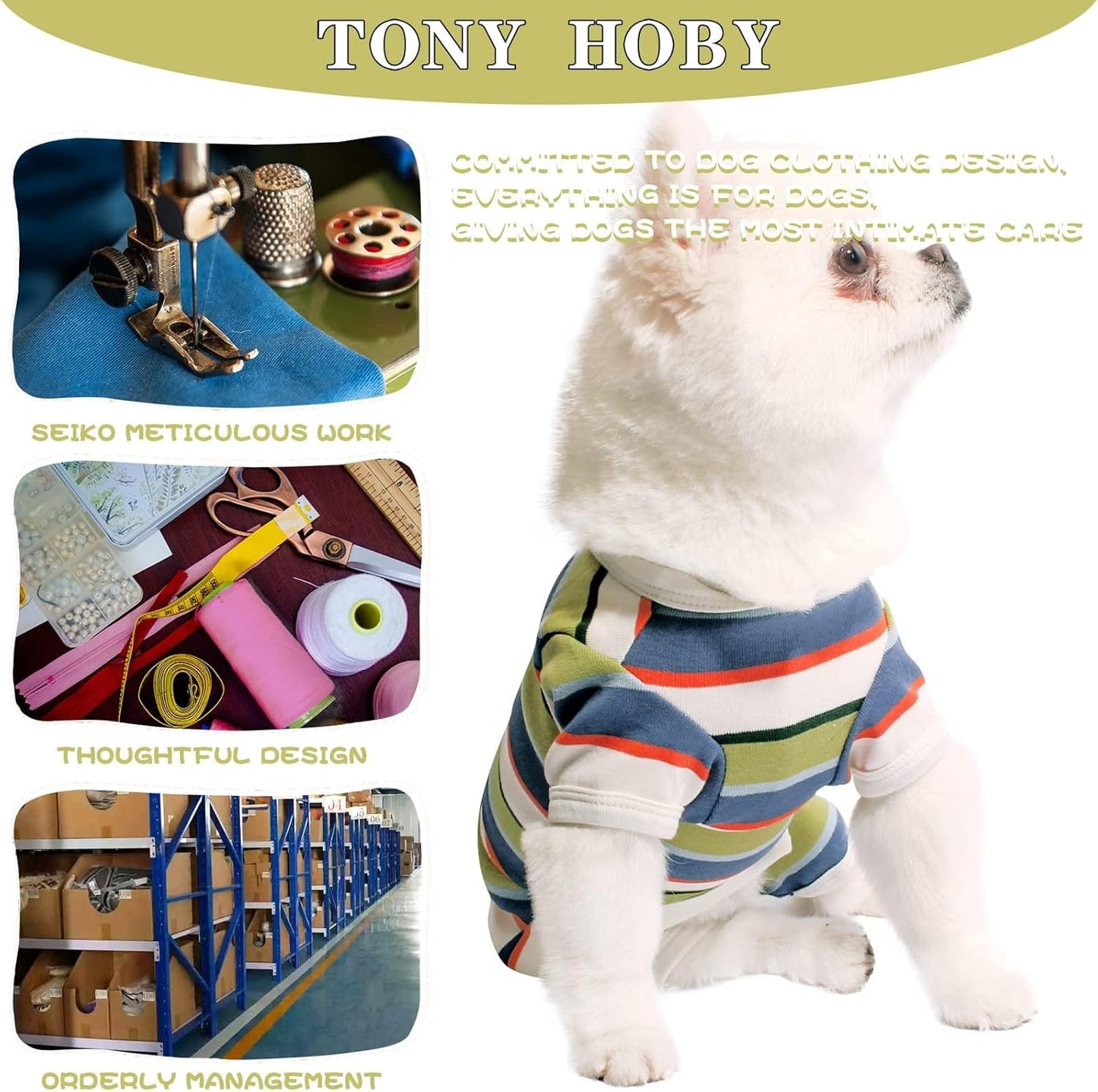 TONY HOBY Dog Pajamas, Dog Jumpsuit, Colorful Dogs Shirt, Dogs Surgery Recovery Suit for Small Medium Breeds (Blue&White, Boy, XS)