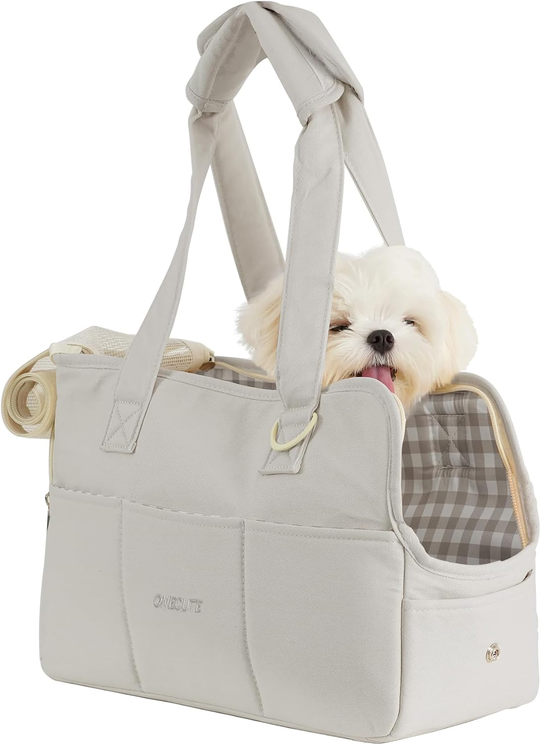 Dog Purse Carrier for Small Dogs Rabbit cat with Large Pockets, Cotton Bag, Dog Carrier Soft Sided, Collapsible Travel Puppy Carrier (Grey, 13.6" L x 6.5" W x 10" H)