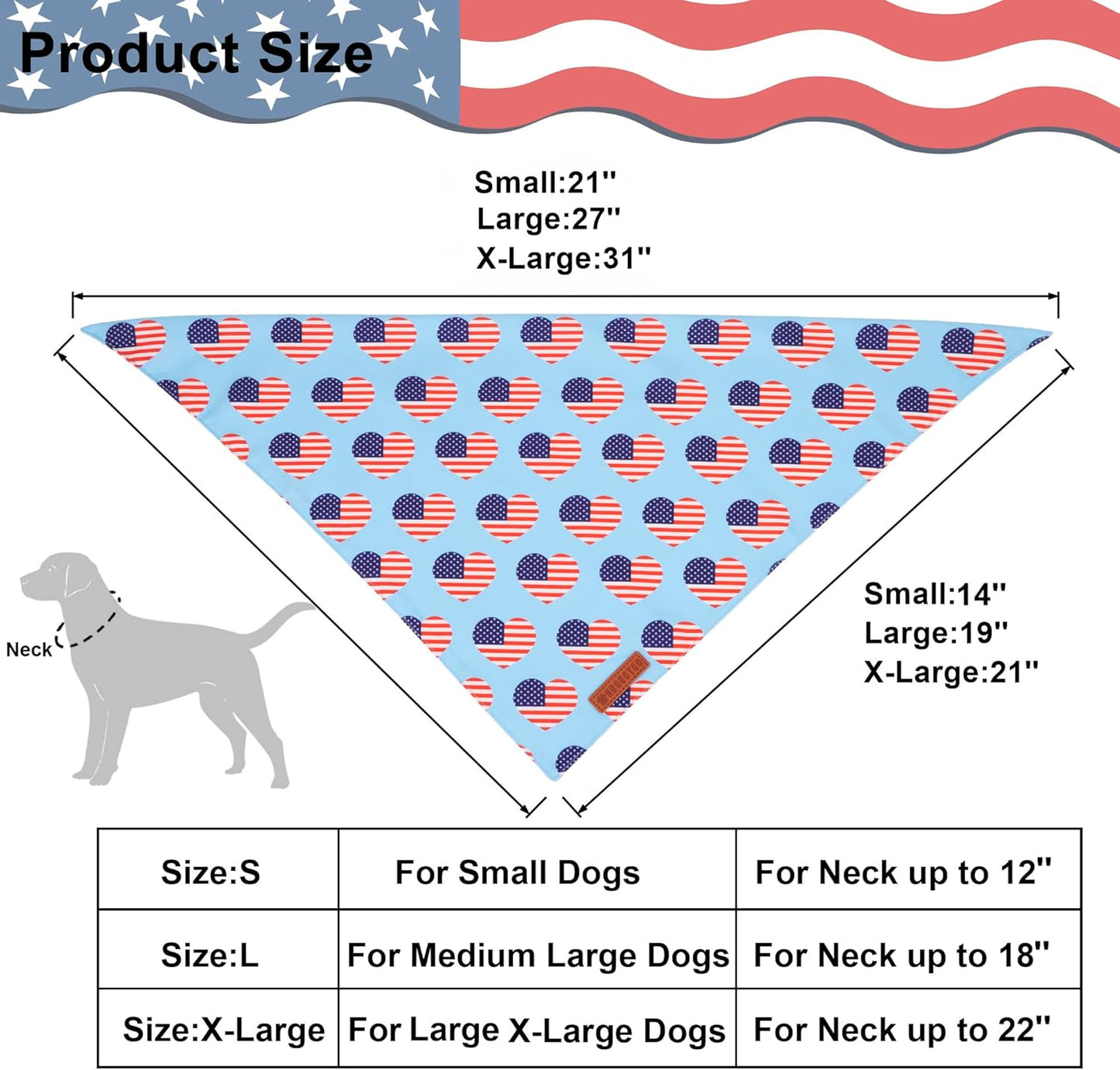 ADOGGYGO 4th of July Dog Bandanas, American Flag Pet Scarf, Multi Size Offered, White Blue Flag Bandana for Extra Large Dogs Pets (X-Large)