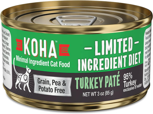 KOHA Limited Ingredient Diet Turkey Pate for Cats - Single Meat Wet Cat Food for Sensitive Stomachs - Pate Cat Food with No Fillers - 3oz Pack of 24