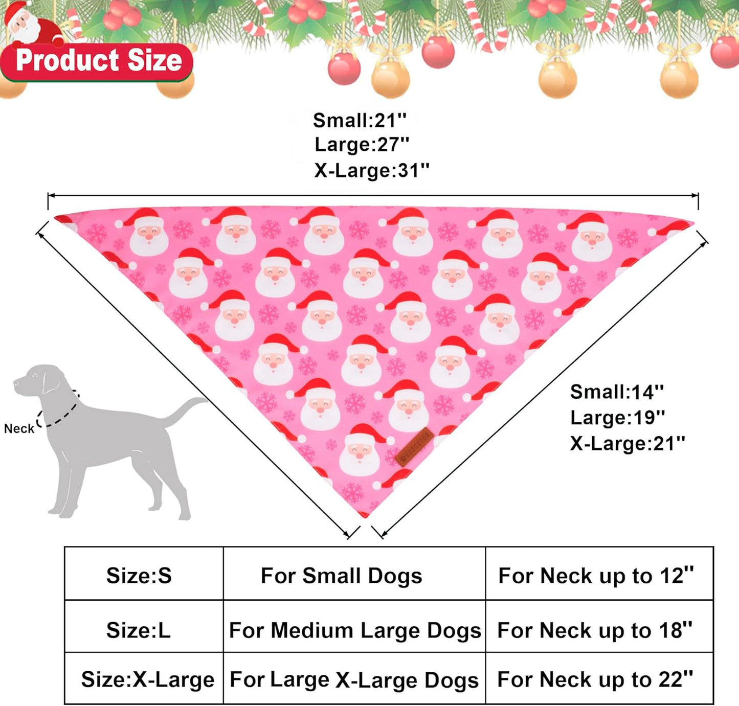 ADOGGYGO Christmas Dog Bandana, Xmas Tree Santa Pet Scarf, Premium Durable Fabric, Adjustable Fit Female Pet Christmas Bandanas for Small Dogs Puppies (Small)