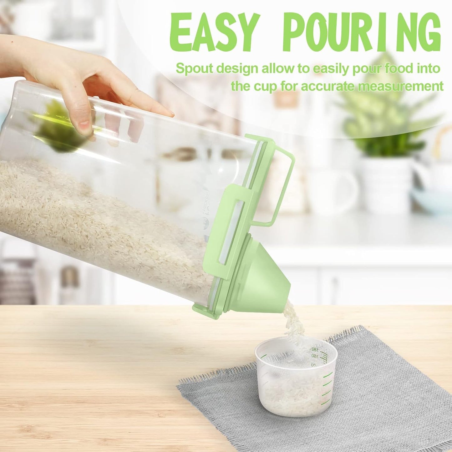 TBMax Small Rice Storage Container -5 Lbs Cereal Dispenser with Measuring Cup, Airtight Dry Food Container Bin for Kitchen Pantry Storage Organization -Green