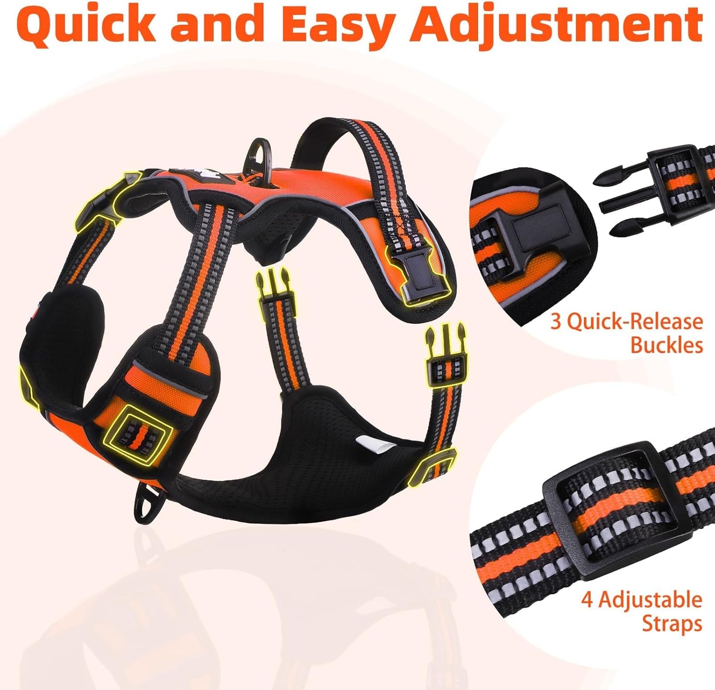 PUPTECK No Pull Dog Harness Medium Sized, Adjustable Reflective Dog Harness with Handle Easy Control, Comfortable Soft Padded Pet Vest Harness for Medium Dogs, Orange M