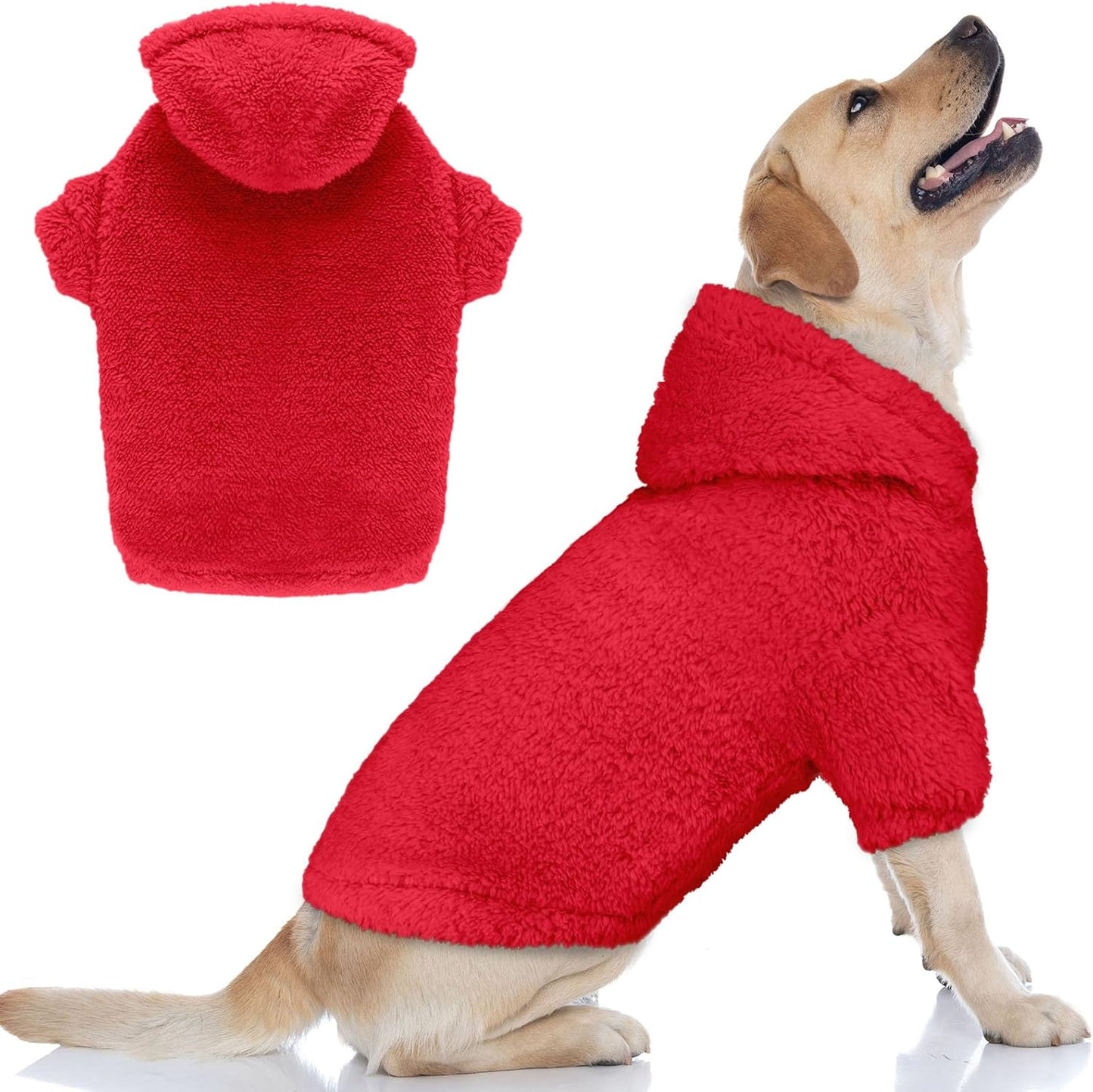 Fuzzy Dog Sweaters for Large Dogs Pet Hoodie Clothes Warm Soft Pet Coats Hooded Sweatshirt Dog Sweaters for Extra Large Dogs(Red-XXL)