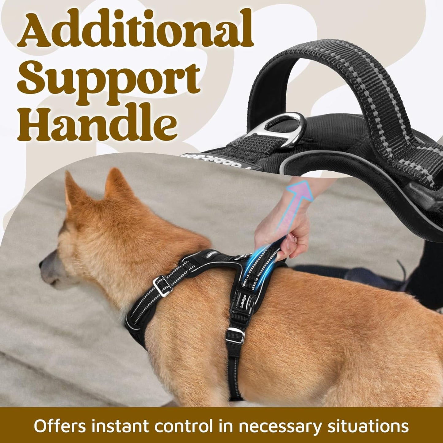 rabbitgoo Dog Harness for Large Dogs, No Pull Pet Vest with 3 Buckles, Adjustable Soft Padded Pet Harness with Easy Control Handle and Reflective Strips, Black, XL