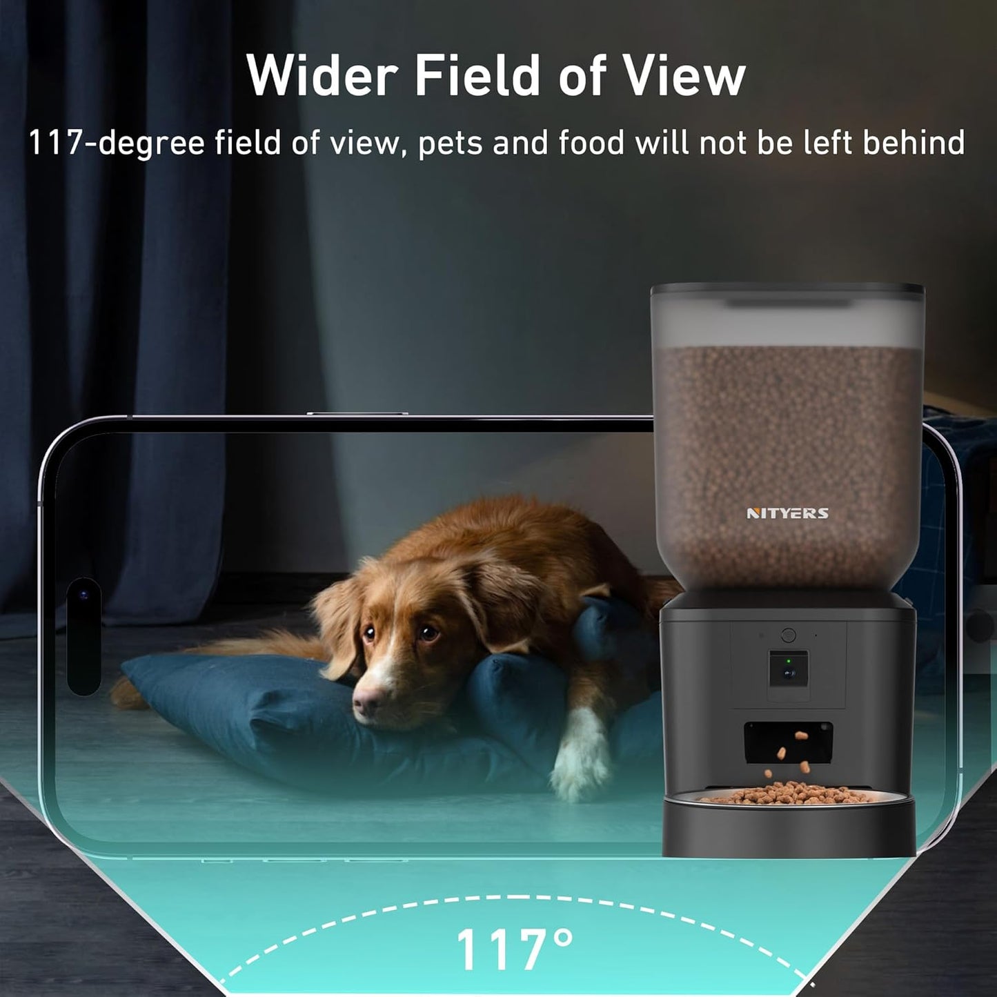 Automatic Dog & Cat Feeder with Camera & WiFi – 8L/34 Cups, 1080P Night Vision, 2.4 & 5G WiFi, 2-Way Talk, 10s Voice Recording, Timed Food Dispenser, Up to 99 Portions, 15 Meals Per Day