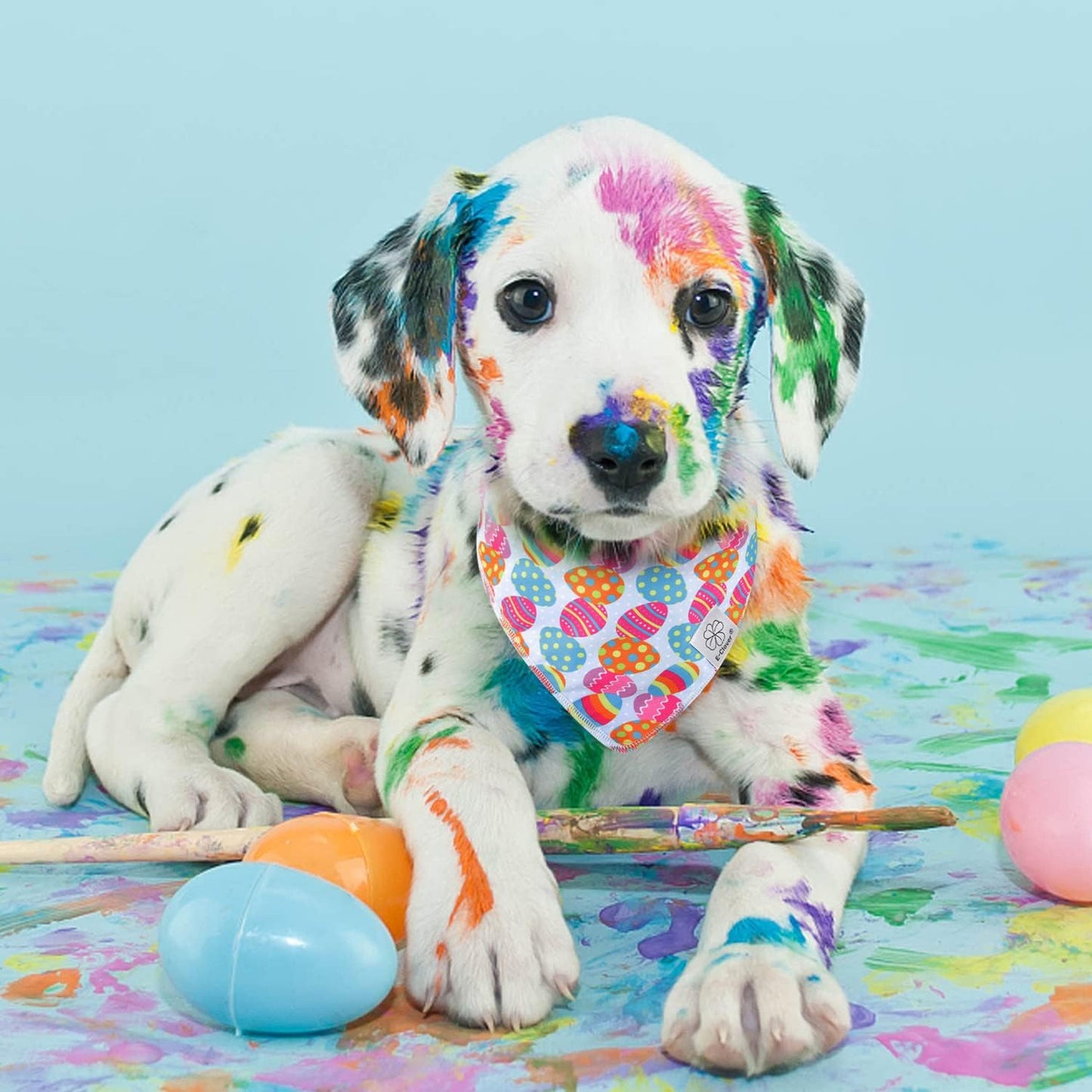 E-Clover Easter Dog Bandana & Matching Scrunchie Set Egg Dog Bandanas Scarf with Bunny Hair Tie for Medium Large Dogs & Pet Owner Mom Gift