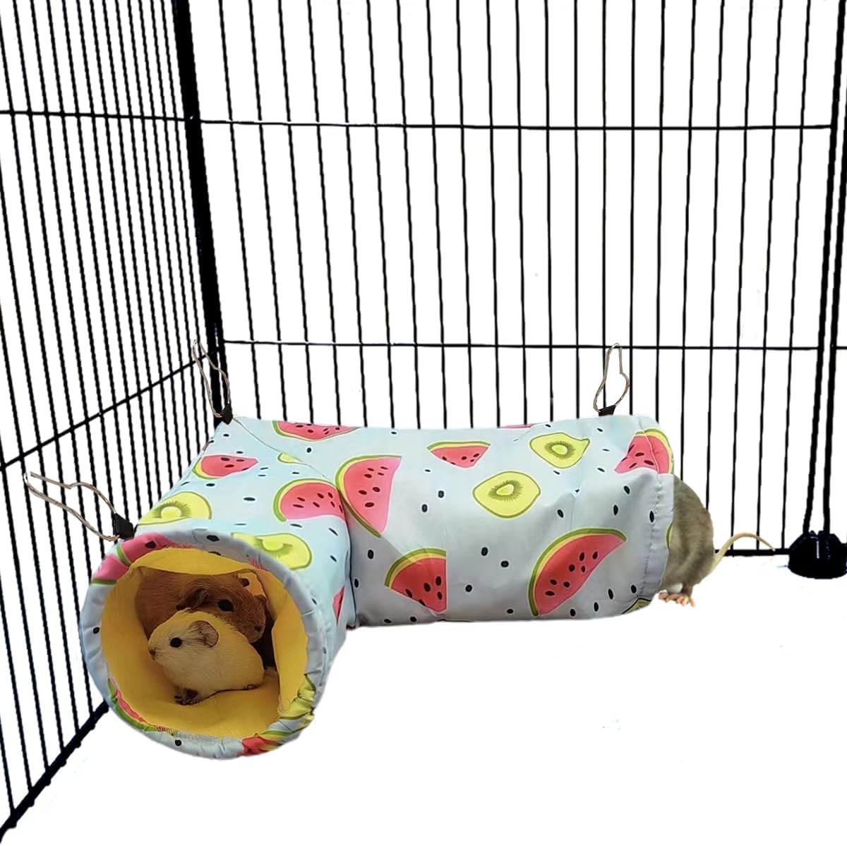 Large Caliber Guinea Pig & Rat Tunnel Hideout & Hammock, Corner Hideout Toy for Guinea Pig, Ferret, Hedgehog & Piggy to Hide and Shuttle (3. Tunnel-Watermelon)