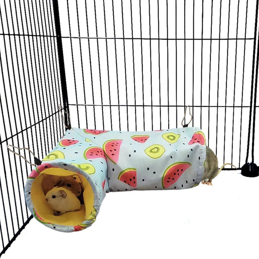 Large Caliber Guinea Pig & Rat Tunnel Hideout & Hammock, Corner Hideout Toy for Guinea Pig, Ferret, Hedgehog & Piggy to Hide and Shuttle (3. Tunnel-Watermelon)