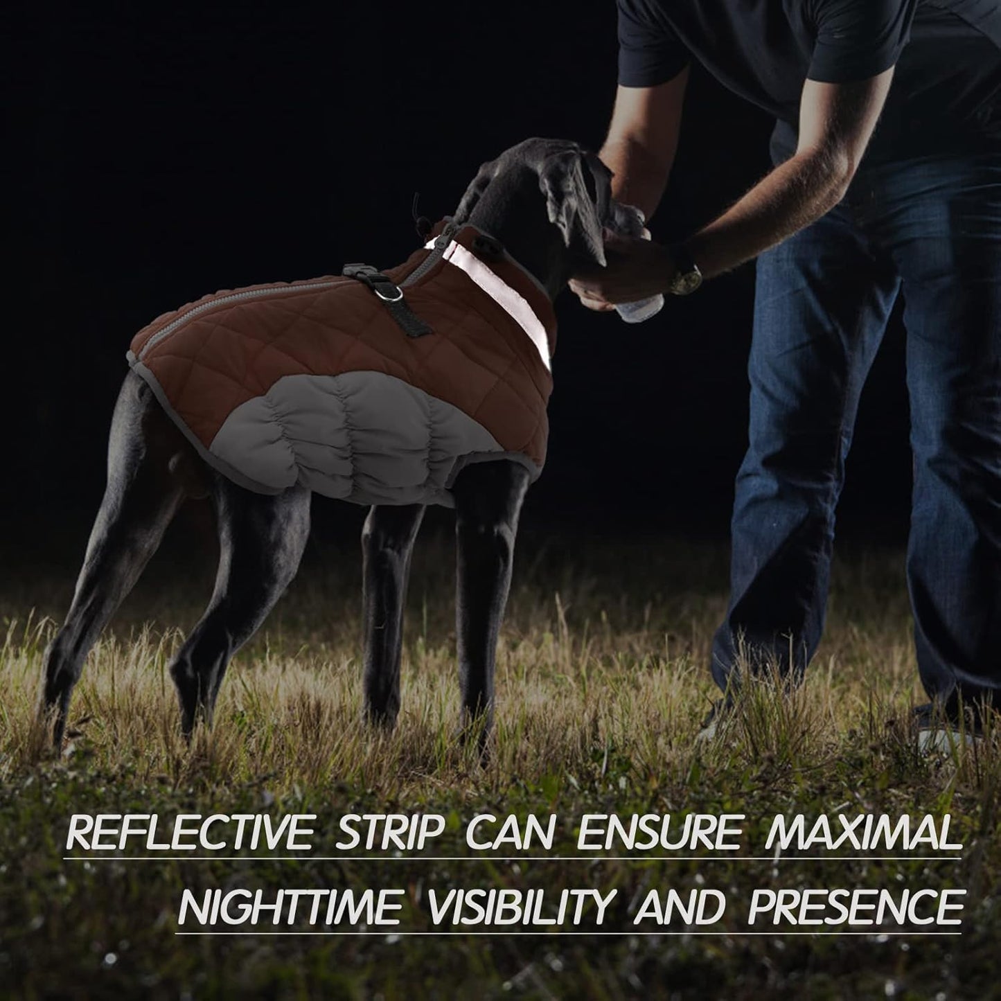 FUAMEY Dog Coat for Large Dogs,Waterproof Dog Winter Jacket with Harness Built in Puppy Cold Weather Coats Reflective Pet Vest with Zipper Warm Fleece Dogs Snowsuit Windproof Brown L