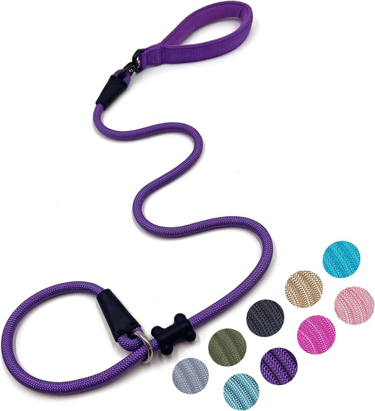 Slip Lead Dog Leash，Strong Nylon Rope Leash and Padded Handle,No Pull Outdoor Walking Training Lead for Small Medium Large Dogs(Purple,1/2"×4ft)