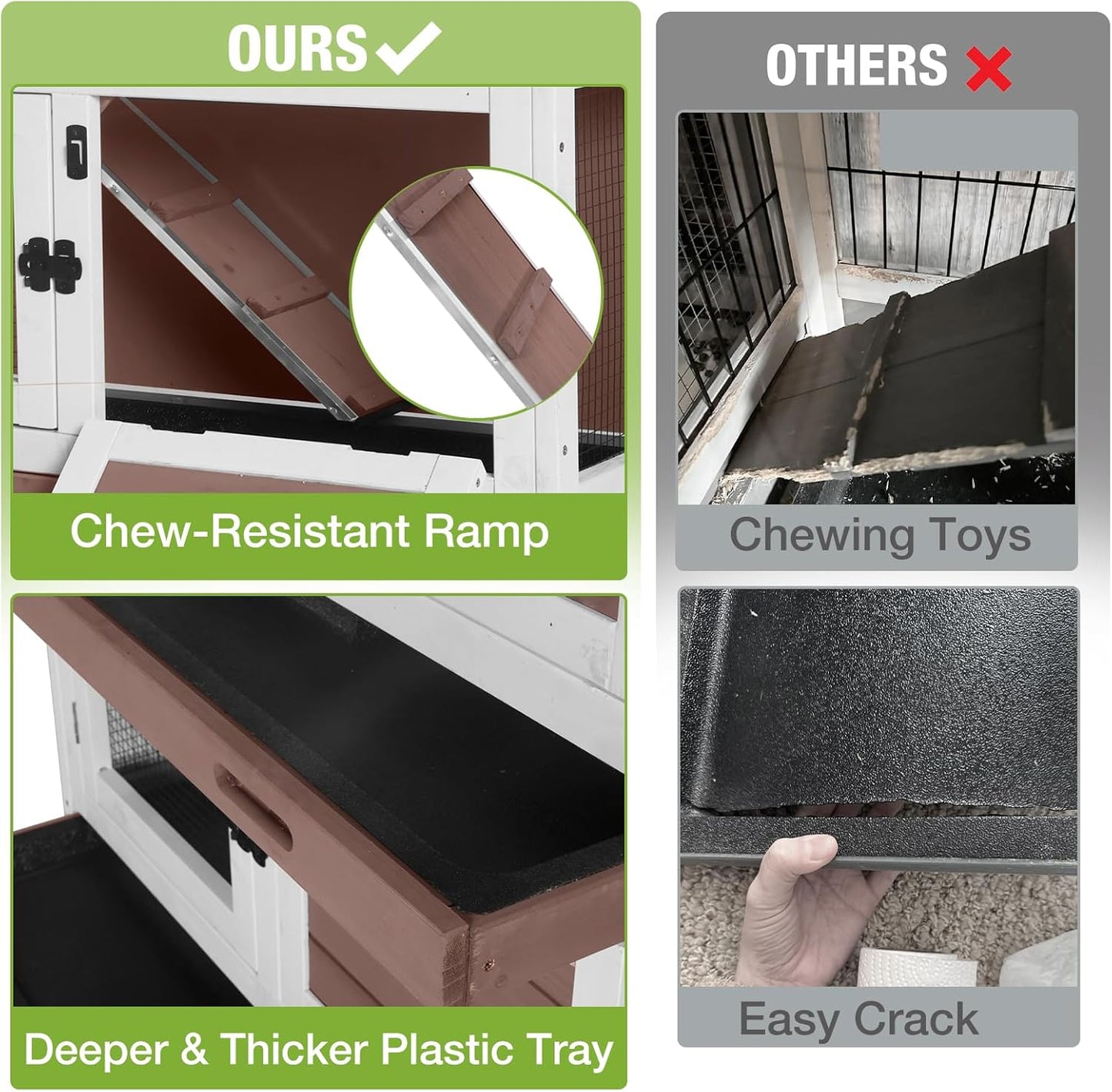 GUTINNEEN Rabbit Hutch Indoor Mobile Outdoor Bunny Cage with Openable Middle Door, Two Story Guinea Pig Cage with Wheels, 36" L x 17.7" W x 36.4" H