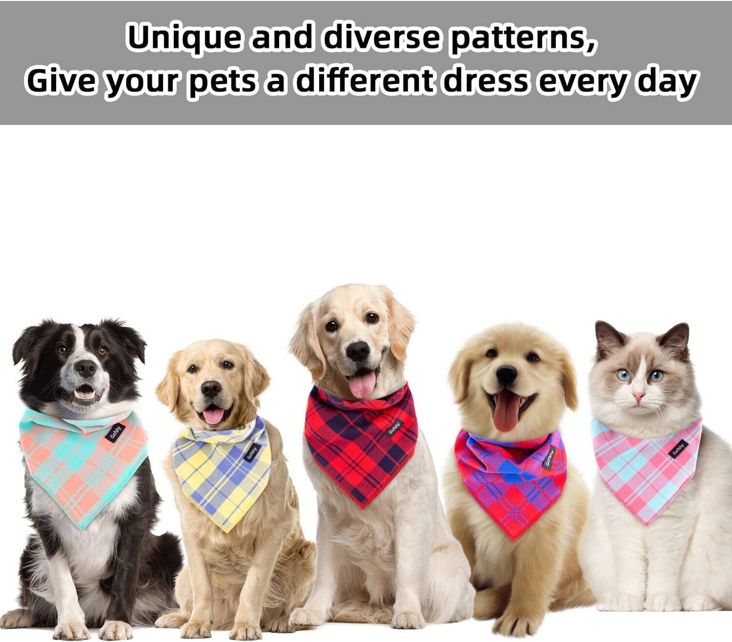 Summer Dog Bandana Large-Dog Scarf Vibrant Color Yellow Blue Plaid Printing Adjustable Bib Handkerchief Accessories for Medium Large Dogs (L)