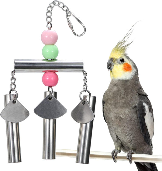 Litewoo Bird Stainless Steel Bell Toys, Safe and Stable Hanging Spoons Pipe Chew Bite Toy（B）
