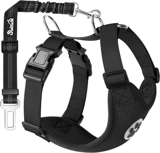 Lukovee Dog Seat Belt - Adjustable Dog Car Harness for Large, Medium & Small Dogs, Soft Padded & Breathable Mesh Dog Seatbelt with Car Vehicle Connector Strap (Black, XXX-Small)