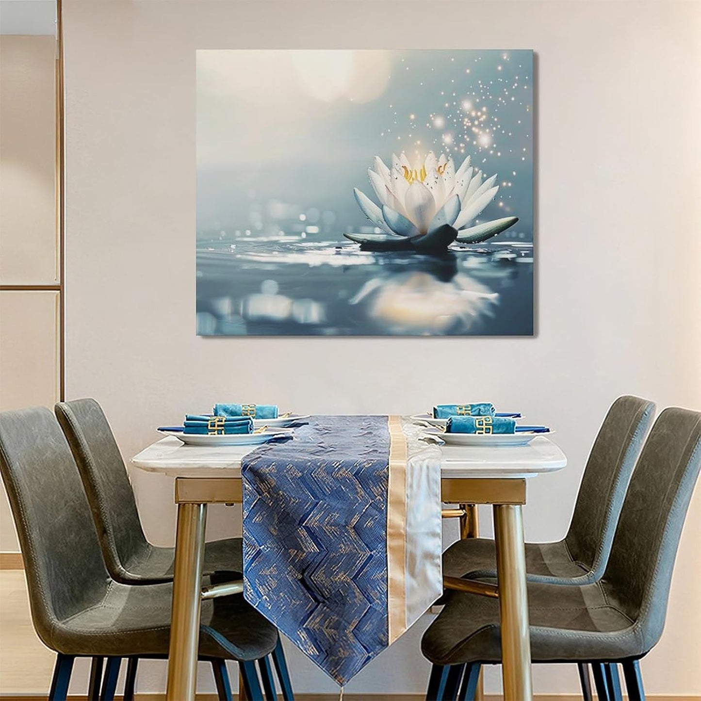 Bathroom Lotus Wall Art Floral Pictures Zen Meditation Wall Decor Yoga Spa Spiritual Canvas Print Painting Artwork for Bathroom Restroom Living Room Bedroom 20"x24"