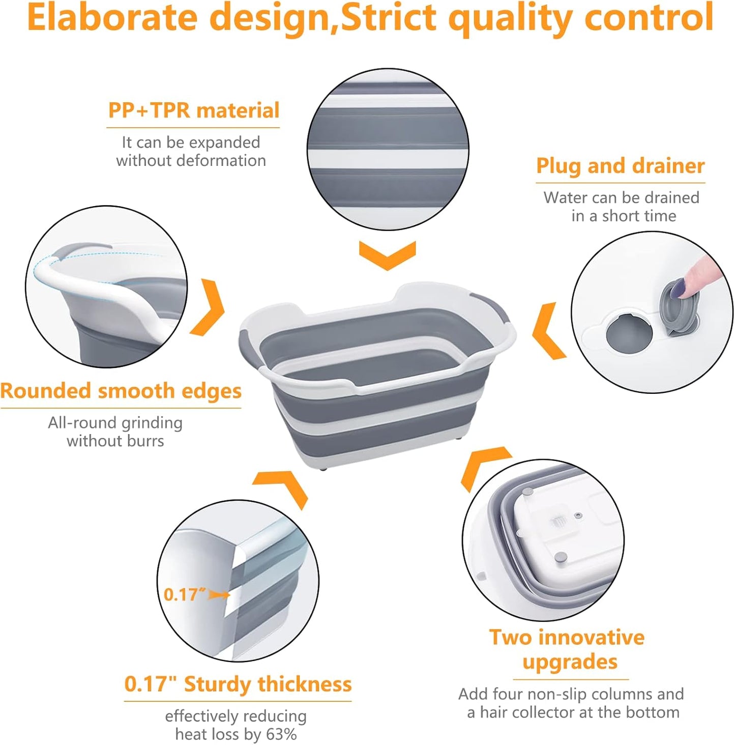 7.1 Gal/27L Multipurpose Collapsible Pet Bathtub Upgraded with Drainage Hole and Pet Hair Collector for Bathing/Shower, Portable Laundry Basket-Foldable Bathing Tub-Storage Organizer.