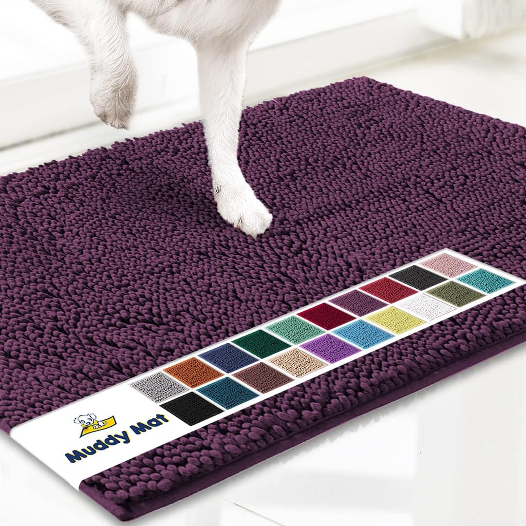 Muddy Mat® Original Dog Door Mat for Muddy Paws, Super Absorbent Microfiber, Non-Slip Washable Pet Rug, Quick Dry Chenille Entryway Carpet, Machine Washable Indoor Outdoor mat, Dark Purple 48"x72"