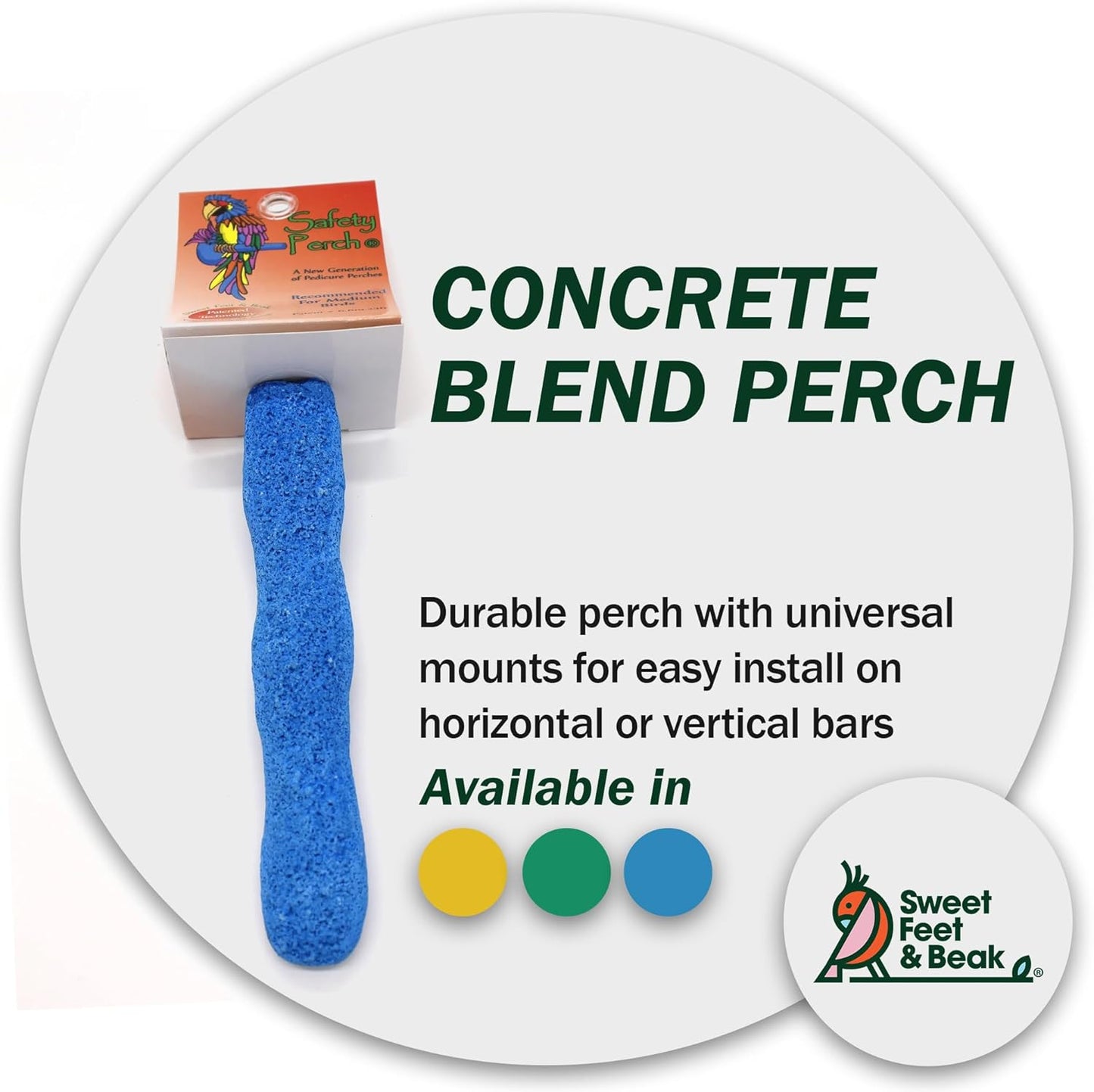 Comfort Grip Safety Perch for Bird Cages - Pedicure Perch for Birds to Keep Nails and Beaks in Top Condition - Safe Easy to Install Bird Cage Accessories - Small 6.5"