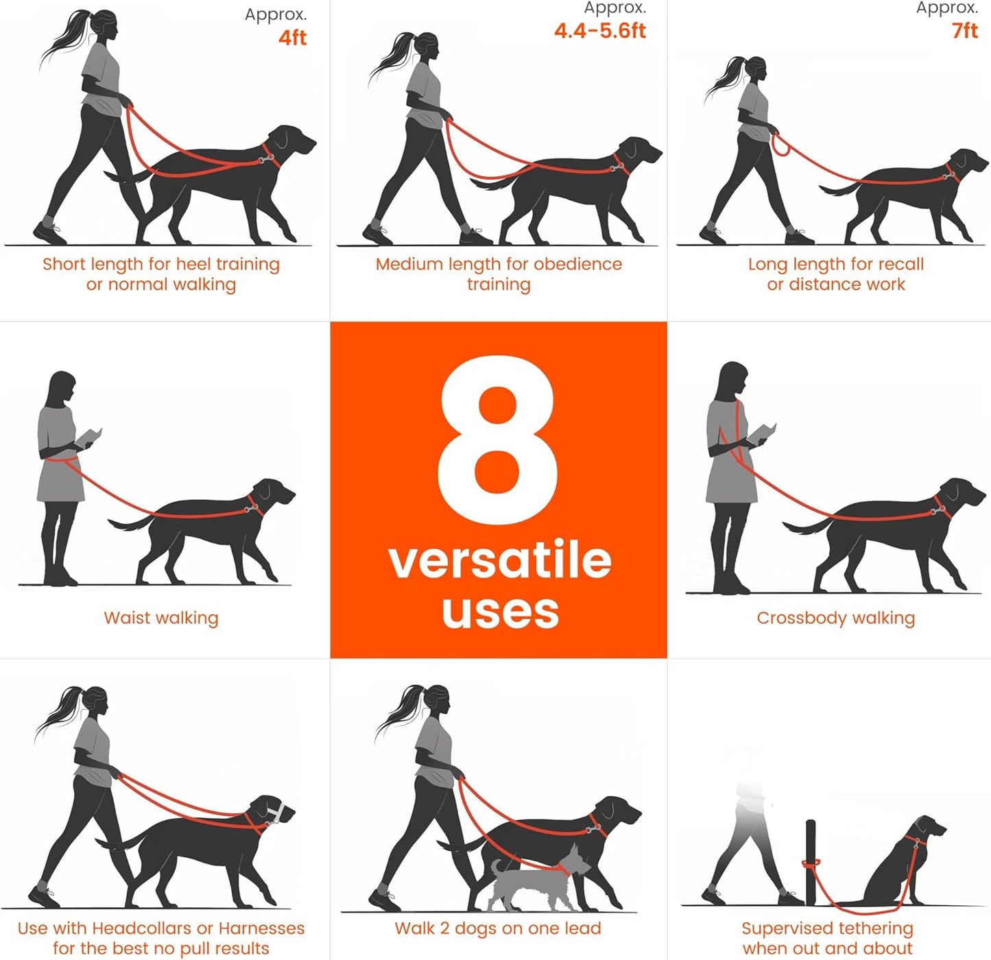 HOWGO 8-in-1 Multifunctional Hands Free Dog Training Leash with Padded Handle, 8.5 FT Nylon Adjustable Length, Lightweight Aviation Aluminum, Crossbody Waist Leash for Puppy Medium Large Dogs (Green)