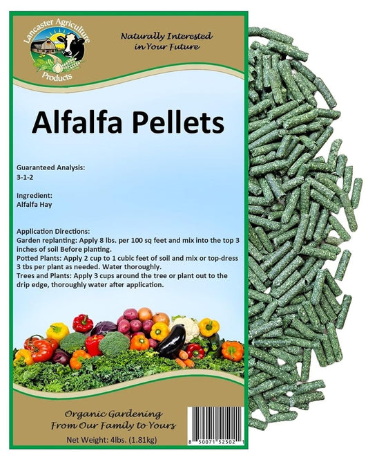 Alfalfa Meal Pellets 4 Pounds Organic Fertilizer for Flowers, Vegetables & Trees - Ideal Rabbit Food, Hamster Food, Timothy Hay Alternative - Lancaster Agriculture Products