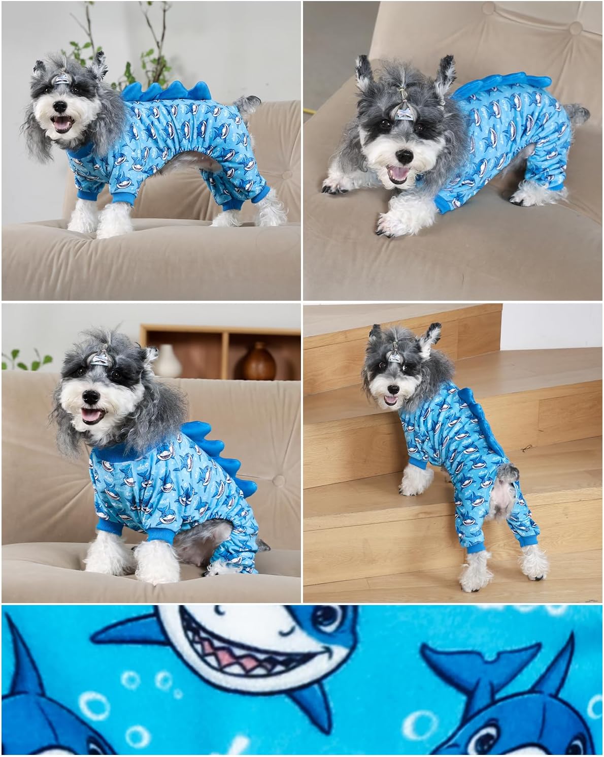 CuteBone Shark Costume Dog Pajamas, Stretchy Spandex Crystal Velvet Sleepwear Coat for Small Dogs, Soft & Warm Pet Outfit Clothes for Cold Weather, Cozy Pullover Design COSP07XL