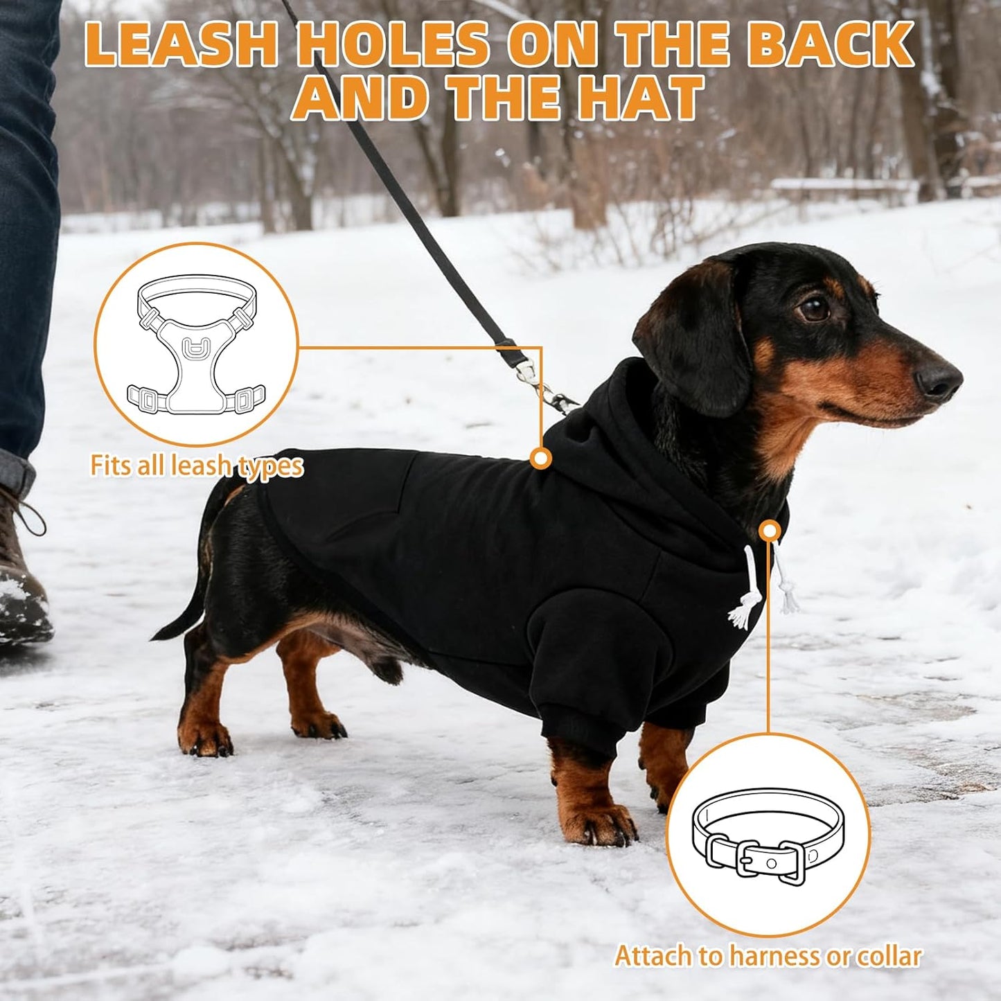 KOOLTAIL Dachshund Dog Hoodie - Soft and Warm Dogs Hoodie Sweater with Leash Hole and Pocket, Pet Winter Coat, Cold Weather Clothes Sweatshirt for Small Medium Large Dogs Puppy Cat Boys Girls XL