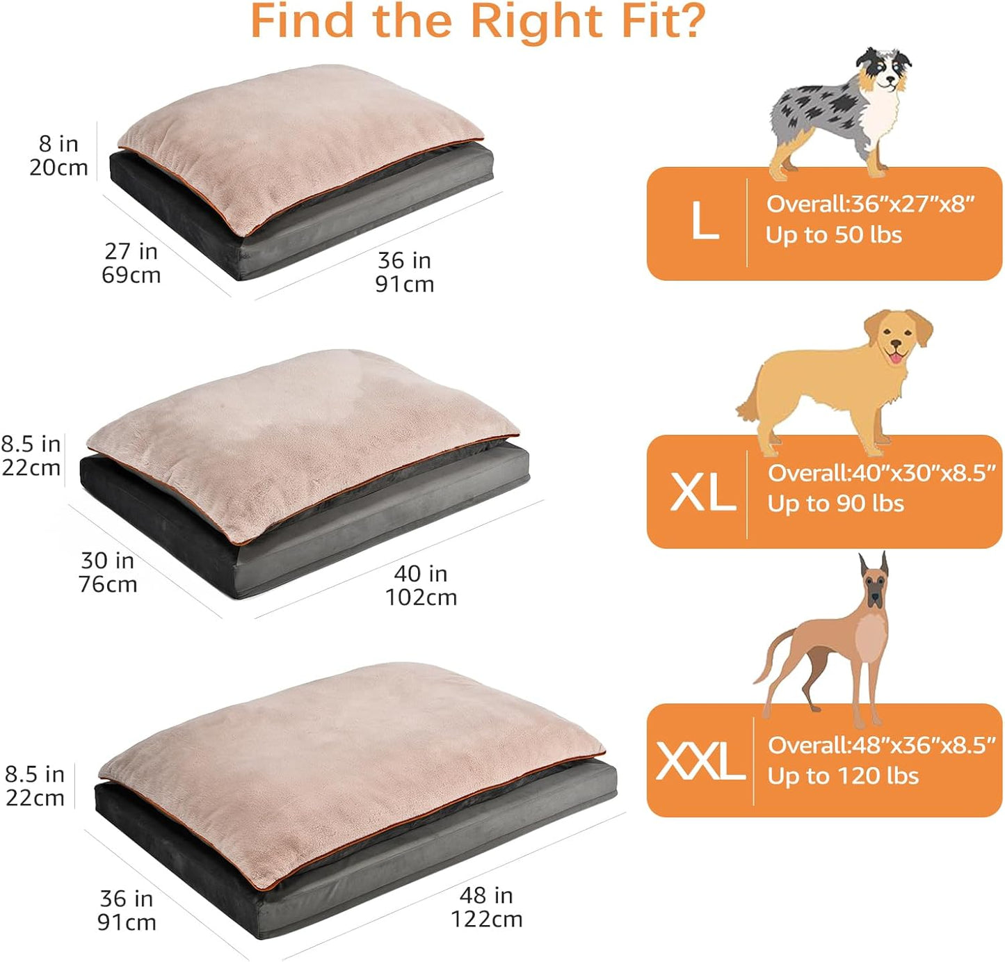 Amazon Basics Dog Bed with Cooling Gel Memory Foam, Pressure-Relief Support for Dogs up to 90lbs, Non-Slip Bottom, Machine Washable Cover, Extra Large Sized (40" x 30"), Grey