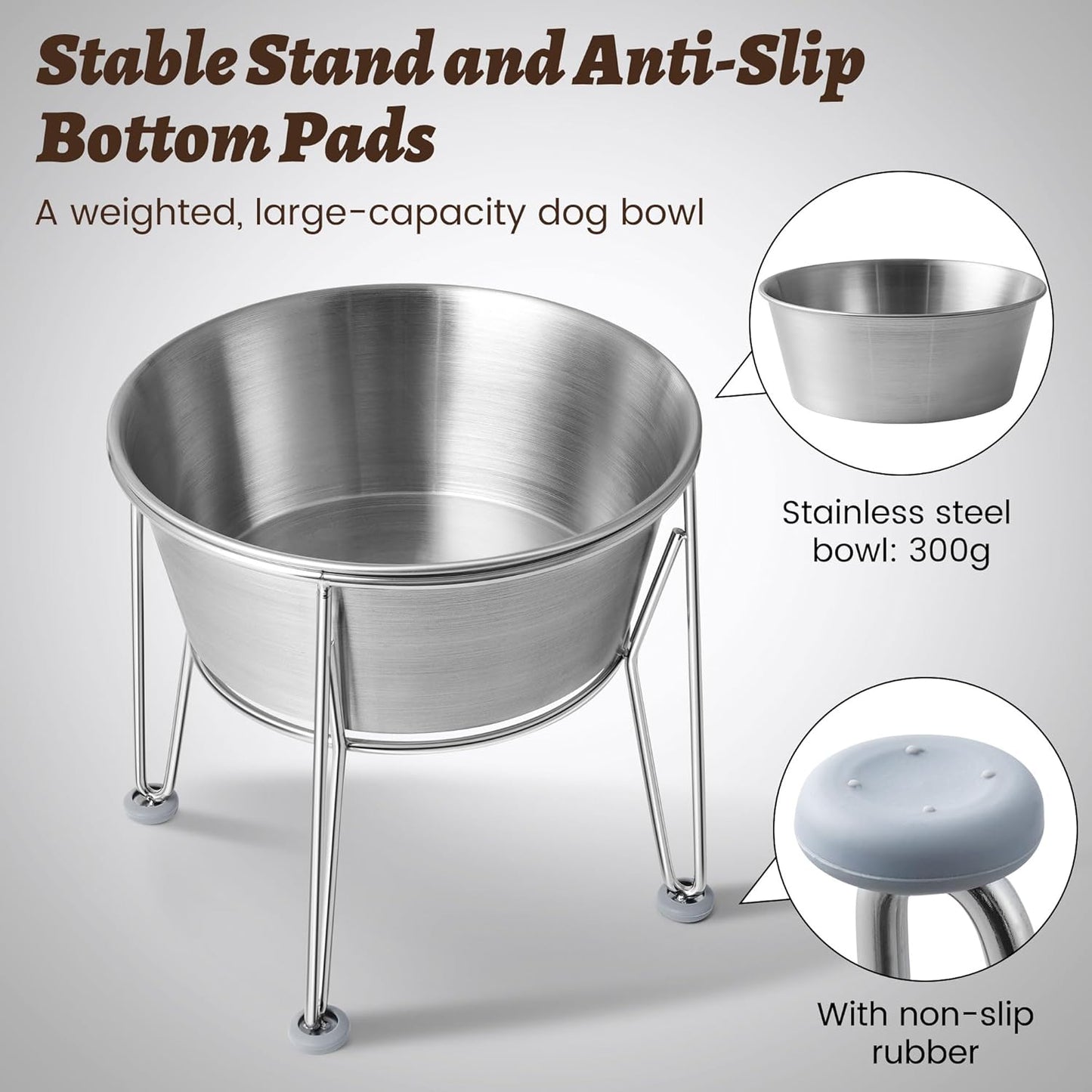 Elevated Dog Bowls for Large & Medium Dogs - Stainless Steel 64oz/8 Cup Raised Feeder with Non-Slip Base, Dual Food & Water Bowls 2-Pack