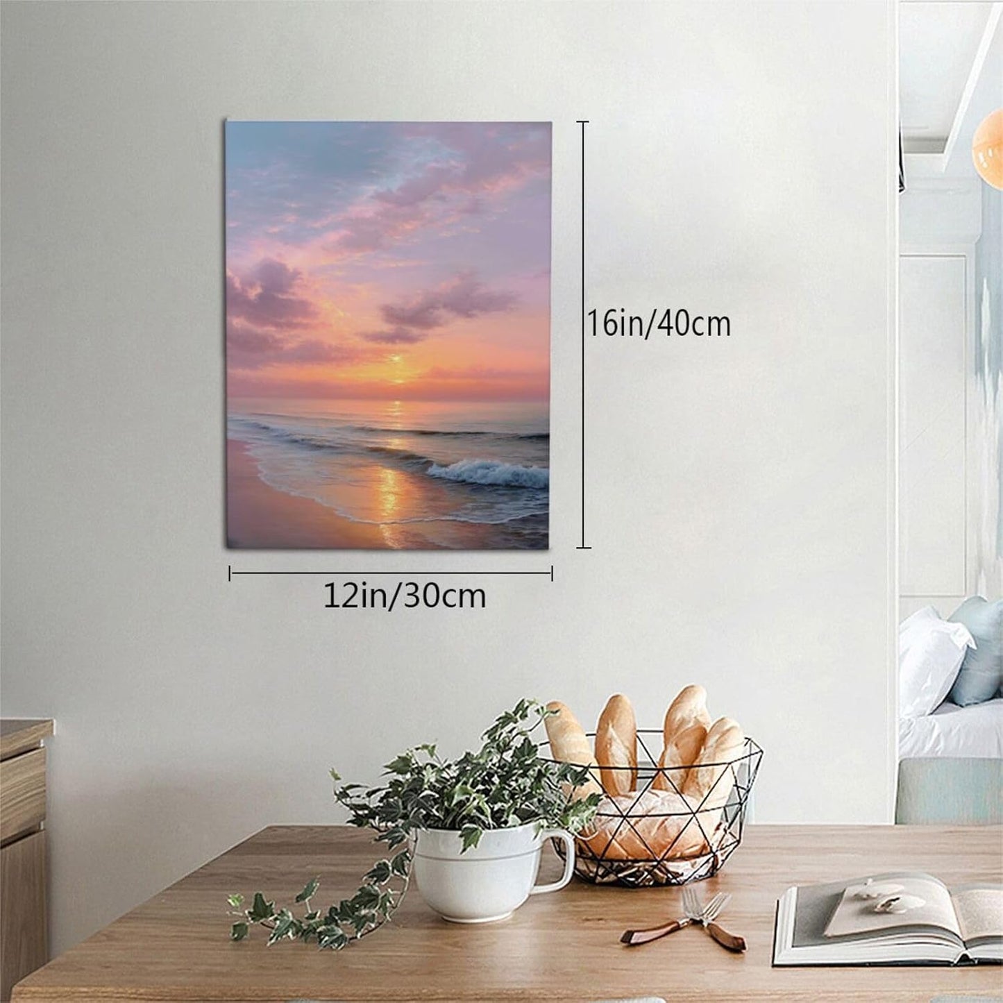 Beach Sunset Wall Art Ocean Coastal Scenery Wall Decor Seascape Picture Canvas Landscape Painting Print Framed Artwork Decorations for Living Room Office Bedroom Kitchen 12"x16"