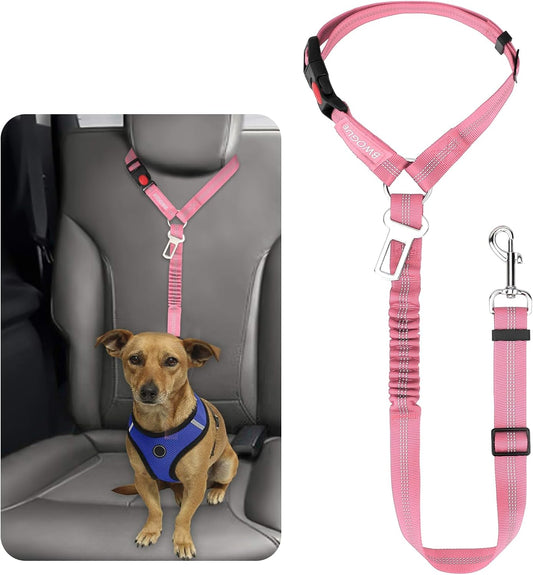 BWOGUE Pet Dog Cat Seat Belt Reflective Car Dog Headrest Restraint Leash Elastic Buffer Bungee Adjustable Tangle-Free Safety Leads Vehicle Seatbelt Harness for Small, Medium and Large Dogs (1 Pack)