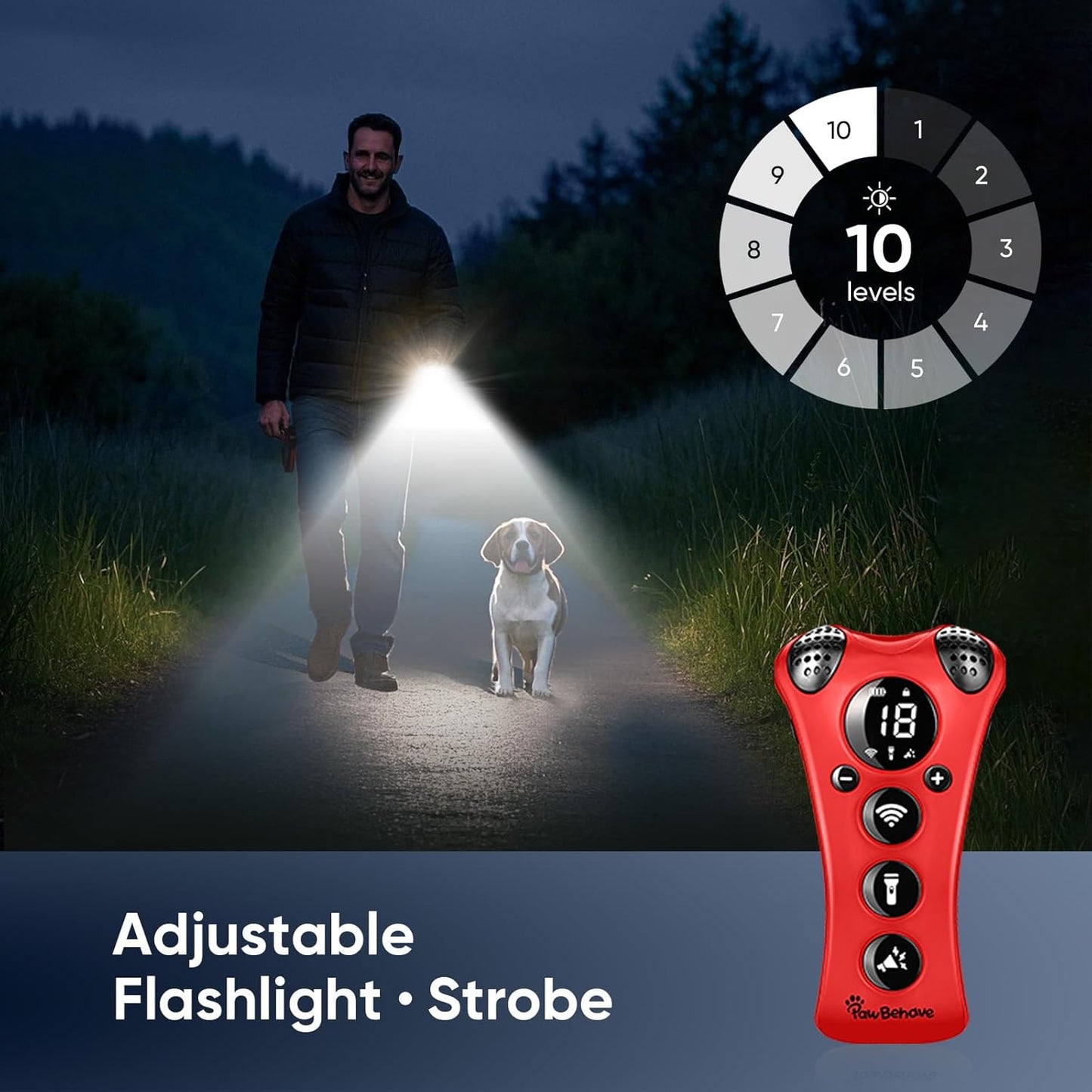 Ultrasonic Dog Bark Deterrent Device –10-Level Adjustable Anti Barking Trainer with Flashlight, Strobe, E-Clicker(18 Whistle Sounds)–No Shock, Collar-Free Dog Behavior Correction Devices