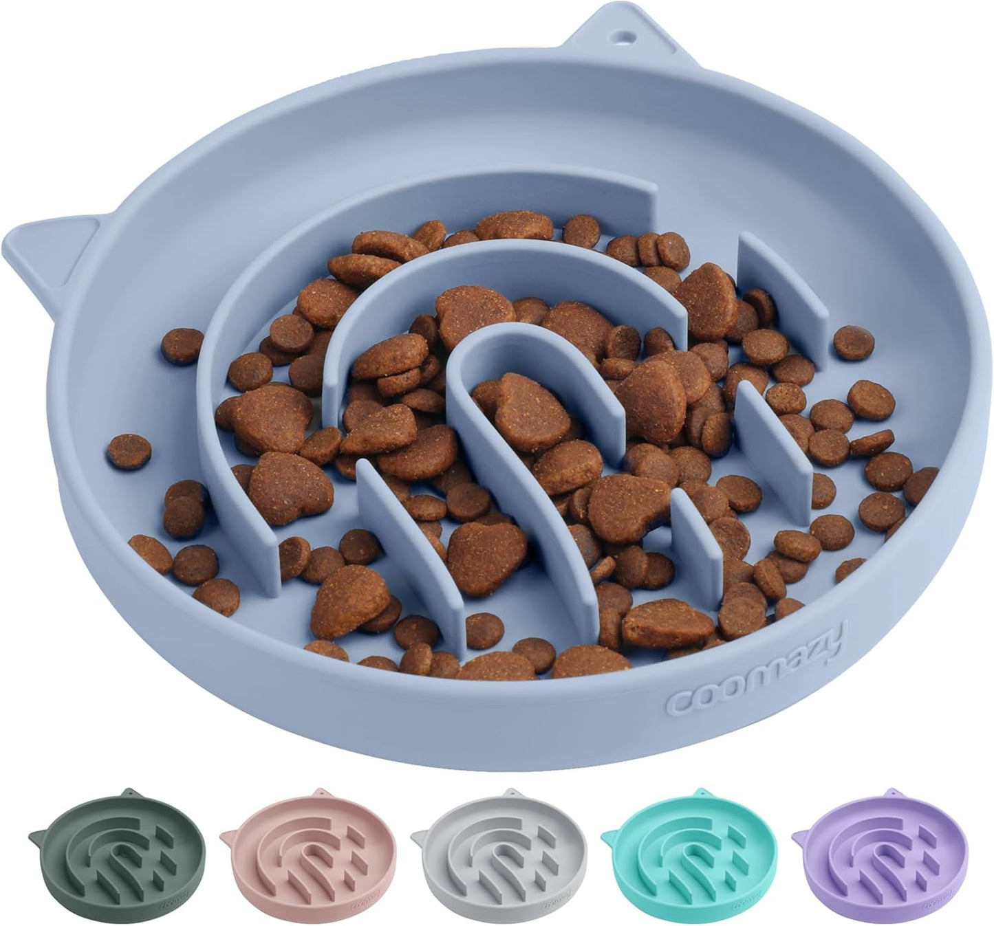 Coomazy Silicone Slow Feeder Dog Cat Bowls, Interactive Puzzle Toy for Pets Food Training, Keeps Dogs Cats Busy, Prevents Puppy Kitty Overeating (Light Blue, 1.4Cup)