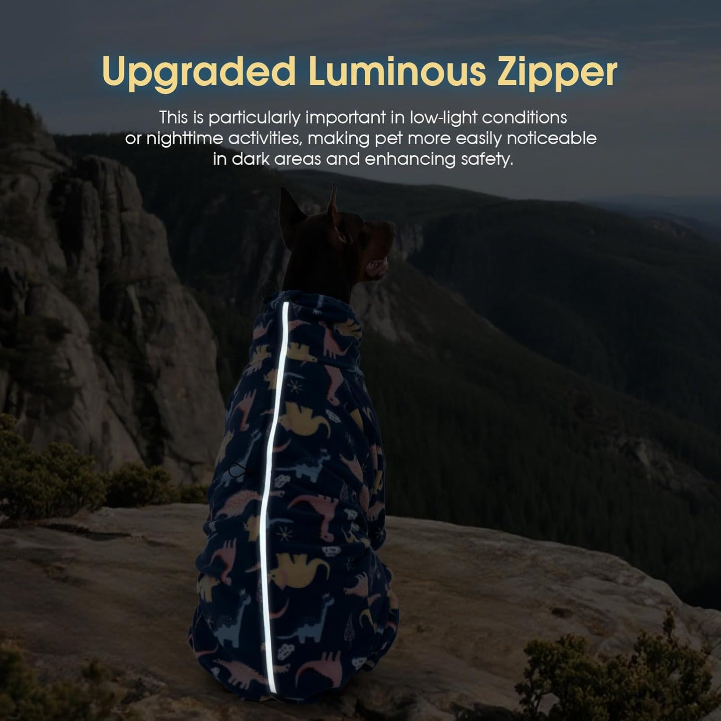 ROZKITCH Dog Clothes for Large Dogs Soft Fleece Pullover Pajamas, Pet Windproof Warm Cold Weather Jacket Vest with Reflective Zipper, Jumpsuit Apparel Outfit Clothes for Large Dog Dinosaur 2XL