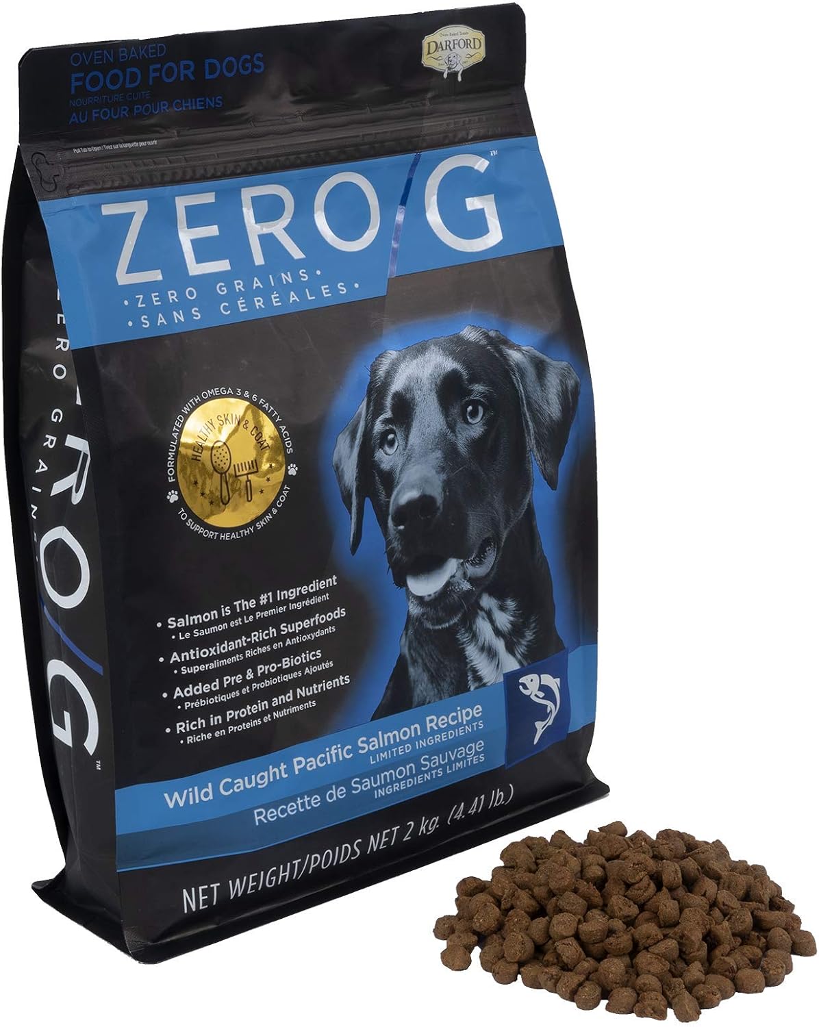 Darford Zero G Wild Caught Pacific Salmon Dog Food Oven Baked with Omega 3 6 Fatty Acids Prebiotics Superfoods Grain Free Limited Ingredients for Skin Coat Digestion All Life Stages 4.4lb