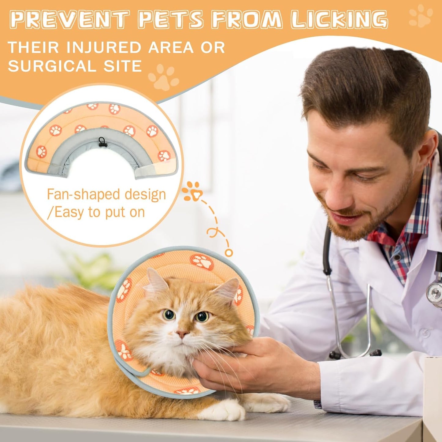 Cat Cone Collar Soft to Stop Licking After Surgery Cat Recovery Collar for Small Large Cats Adjustable Elizabethan Collar