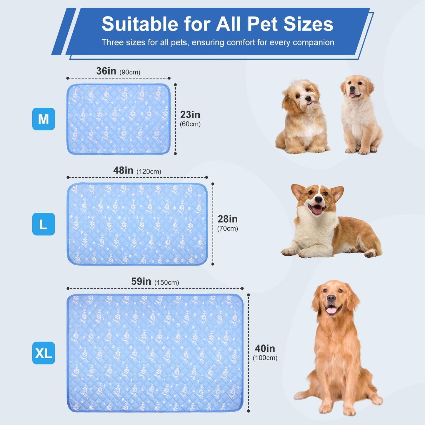 MH MYLUNE HOME Dog Cooling Mat 59" x 40" Arc-Chill Cool Fiber & Endothermic Color Changing Double-Sided Cooling & Warm Dog Mat, Foldable Washable Summer Pet Blanket