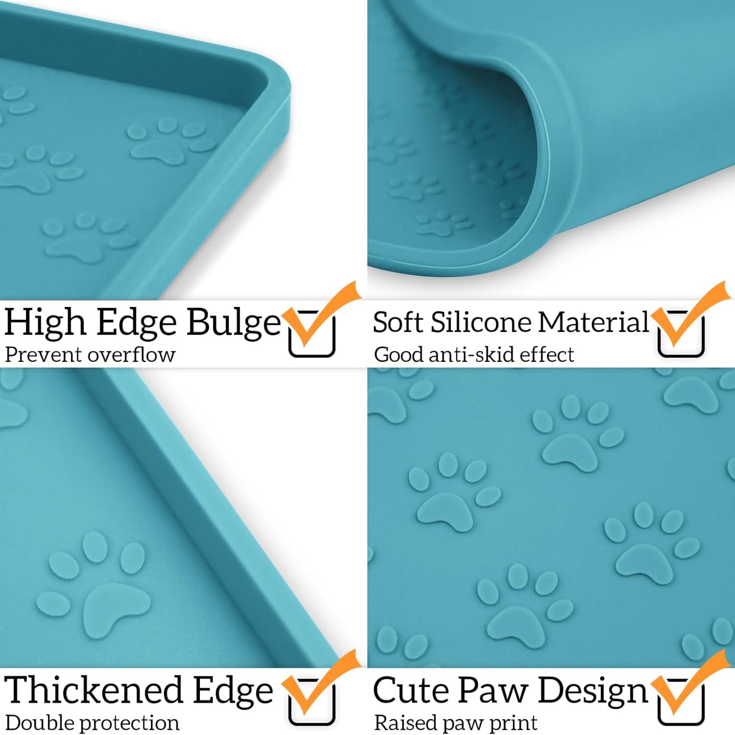Ptlom Dog Food Mat Anti-Slip Bowl Mats for Food and Water, Waterproof Silicone Pet Placemat with High Raised Edges, Non-Slip Puppy Feeding Tray for Small, Medium Large Cats Dogs, Blue, 11.8"x11.8"