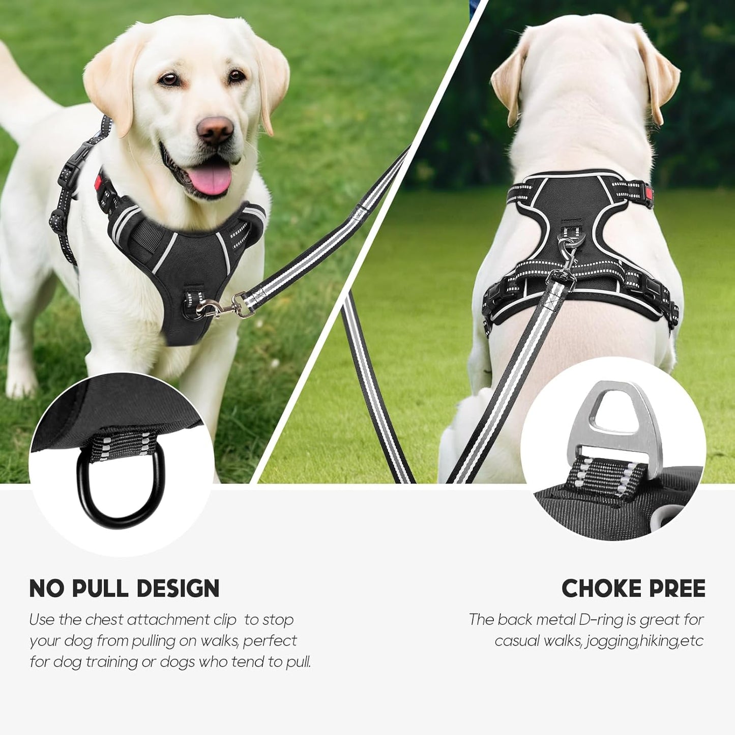 Timos Dog Harness, No-Pull Pet Harness with 2 Leash Clips, 3 Snap Buckles Adjustable Soft Padded Dog Vest, Reflective No-Choke Pet Oxford Vest with Easy Control Handle for Small Medium Large Dogs