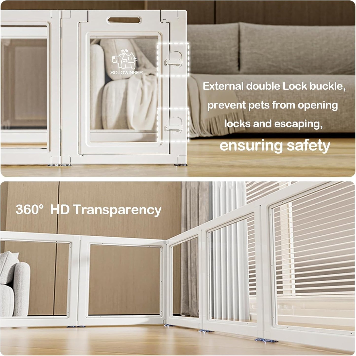 Clear Acrylic Dog Playpen Transparent Dog Playpen Indoor, Easy Assemble Clear Pet Pen for Puppy Bunny Cat Pig, Sturdy & Easy Cleaning Plastic Dog Puppy Fence (23.6" H, 8PCS)