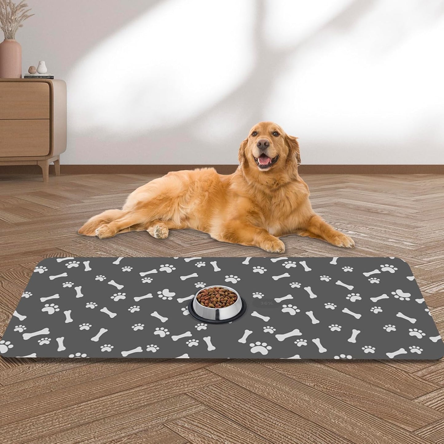 Dog Food Mat, Extra Large Absorbent Dog Mat for Food and Water, Non Skid Cat Bowl Mat, No Stains Quick Dry for Pet Water Dispenser Pet Supplies for Messy Drinkers