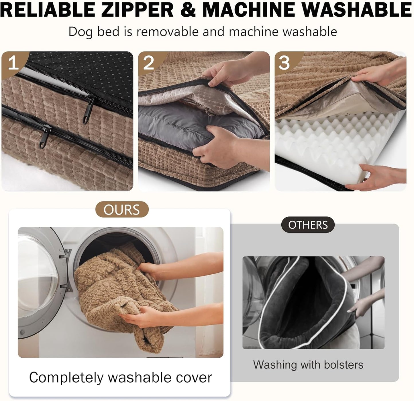 INVENHO Orthopedic Dog Beds Large Sized, XL Washable Egg-Crate Memory Foam Dog Couch with Washable Removable Cover, Waterproof Lining and Nonskid Bottom