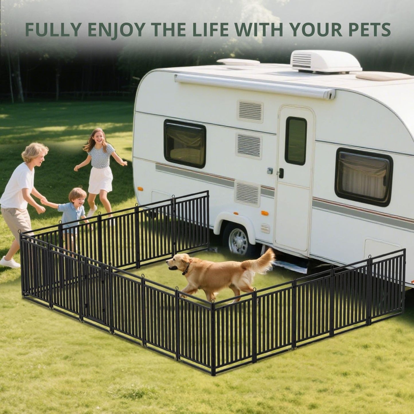 Dog Fence Outdoor Indoor, 32" Inch Height 48 Panels Dog Playpen for Large/Medium/Small Dogs Metal Dog Pen for Yard Camping and RV | Black-Silver