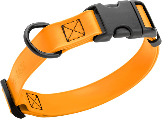 Dogline Biothane Waterproof Dog Collar with Quick Release Buckle Strong Coated Nylon Webbing with Odor- Proof for Easy Care Easy to Clean Fits Small Medium Large Dogs, Tangerine Orange 3/4" W 12-19" L