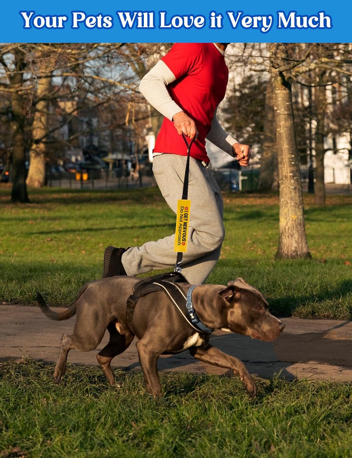 I get Nervous Dot Not Approach Dog Leash Sleeve, Funny Yellow Dog Leash Wrap Alert Hanging ID Patch Tag, Do No Pet Leash Wrap Do Not Pet Velcro Patch Wrap Pet Birthday Gifts for Dog Owners